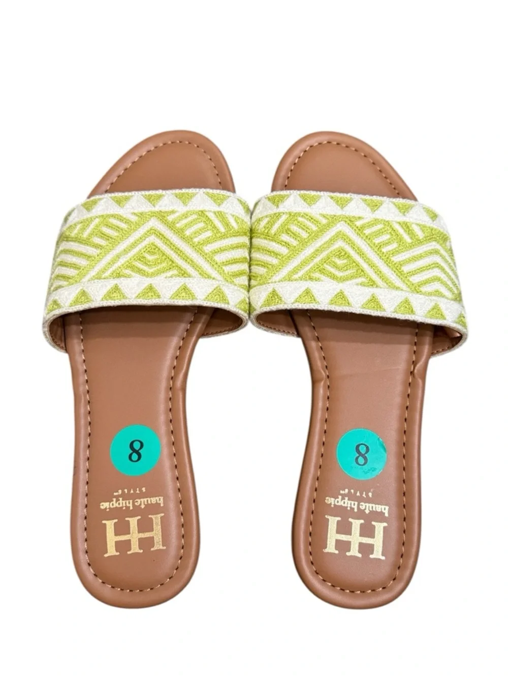 Haute Hippie Slides Sandals Women’s Size 8 Green Embroidered Boho Flat Slip On